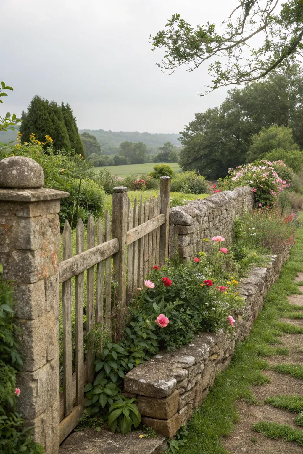 Stone fences add rustic charm and durability.