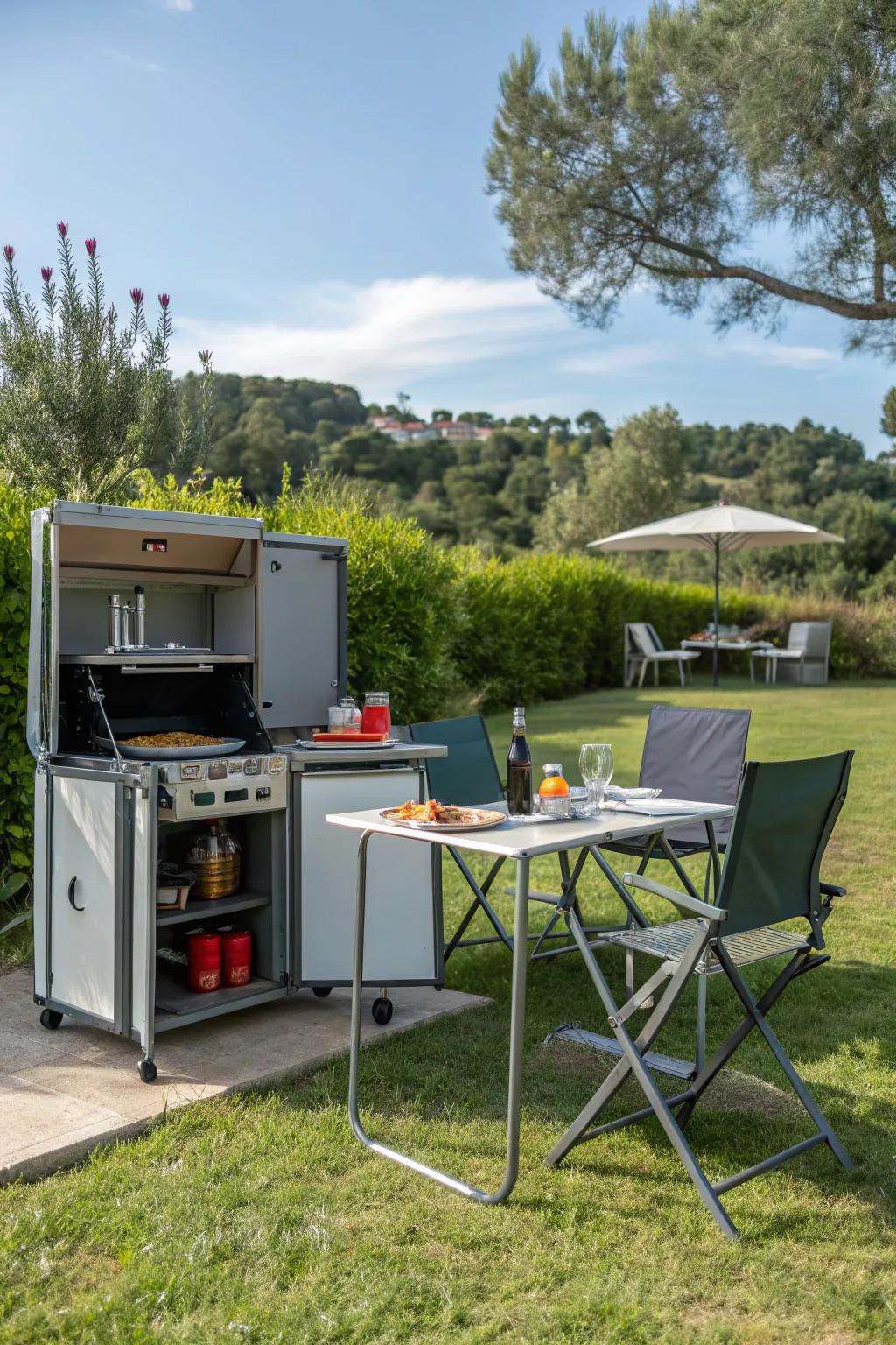 Maximize space with a foldable outdoor kitchen for your BBQ needs.