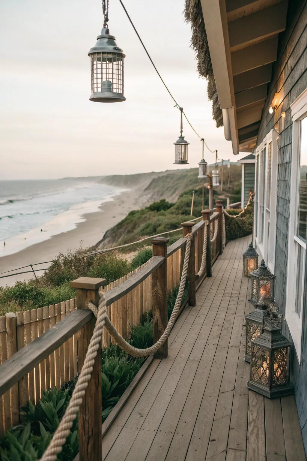 Nautical touches adding a playful vibe to a beach house patio.
