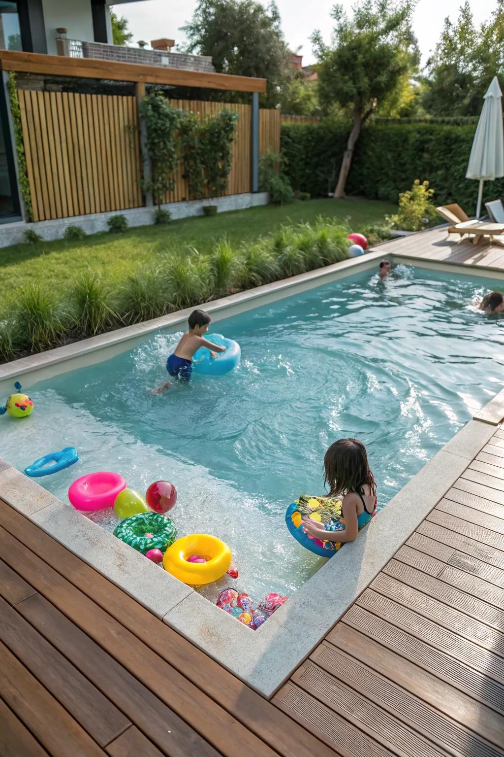 A wading area offers fun for kids