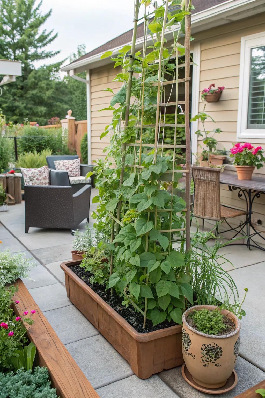 Grow upwards with container-based bean trellises.