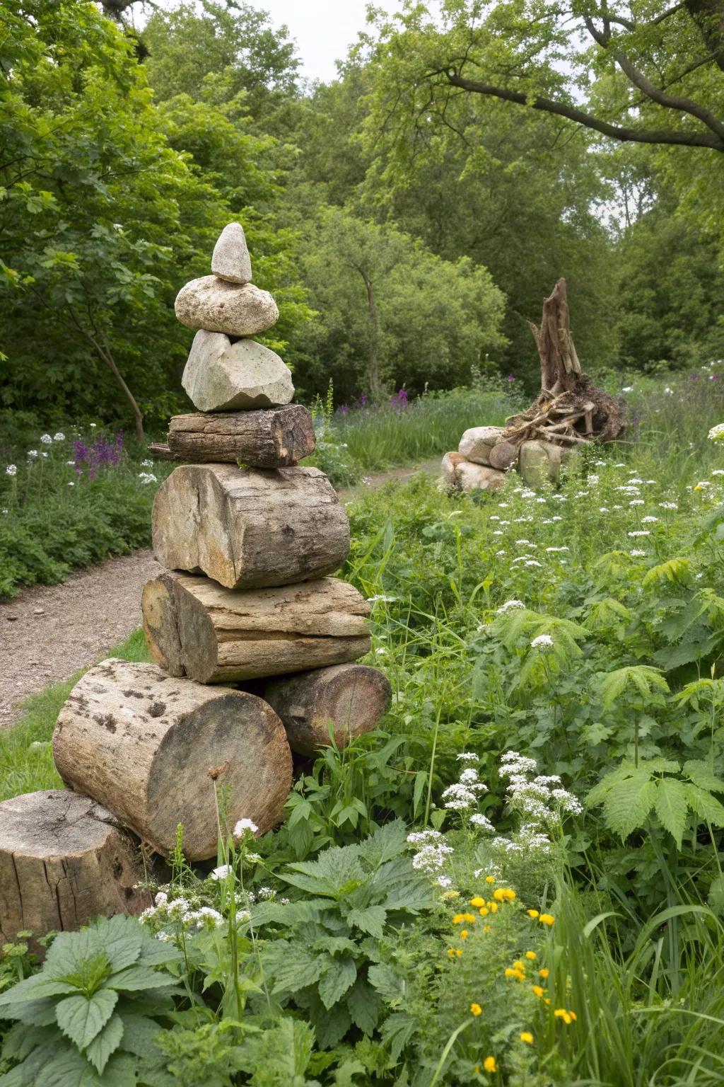 Logs and rocks add natural artistry and habitat