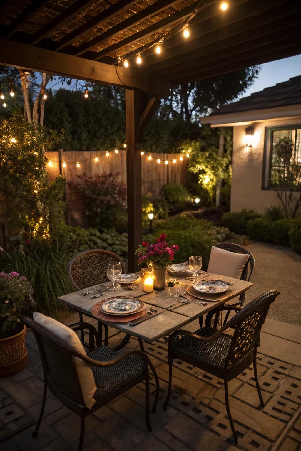 A charming dining nook perfect for alfresco meals on the patio