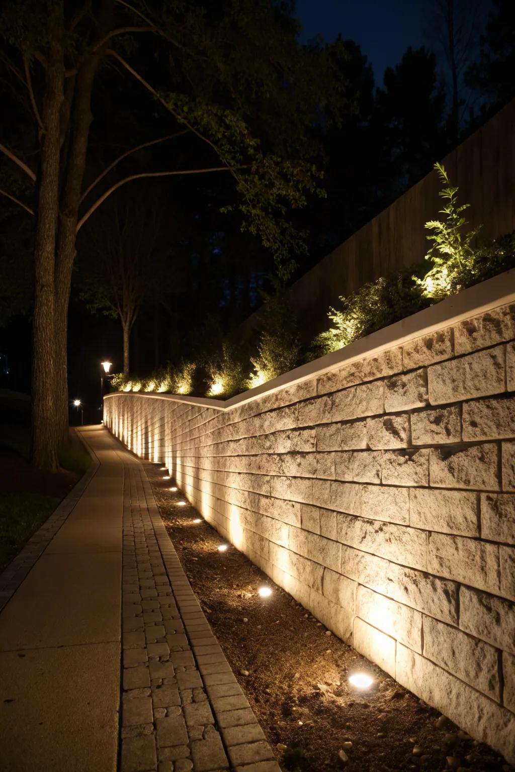 Thoughtful lighting can transform retaining walls into evening highlights.