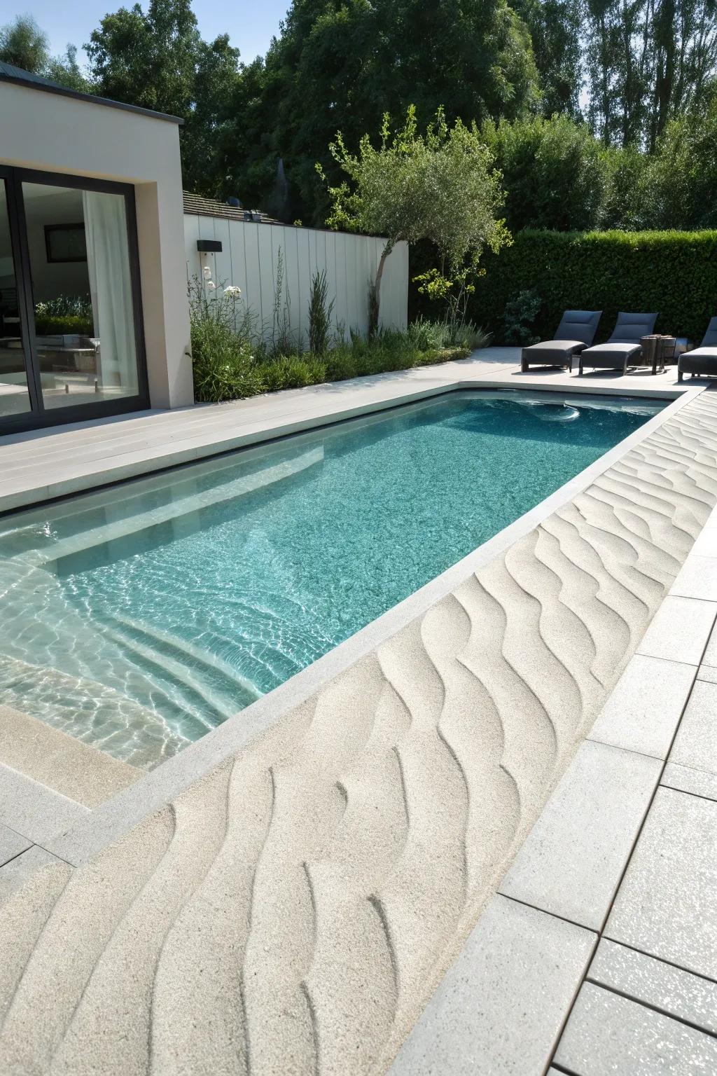 Textured pool surfaces enhancing safety and style.
