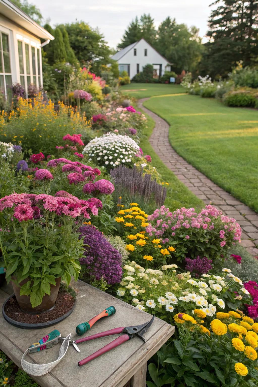 A cutting garden that provides fresh flowers to enjoy indoors.