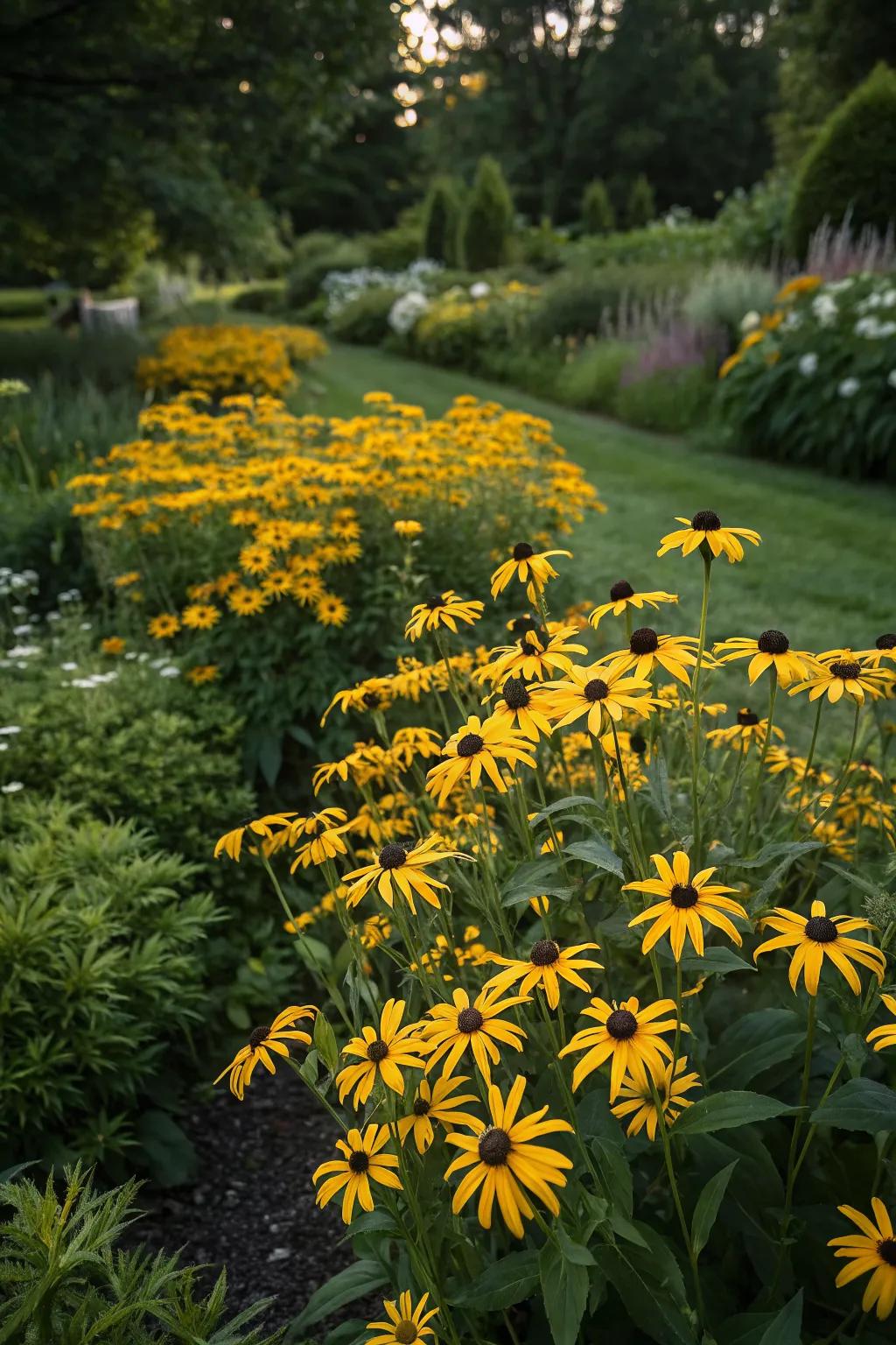 Black-eyed Susans as a garden focal point.