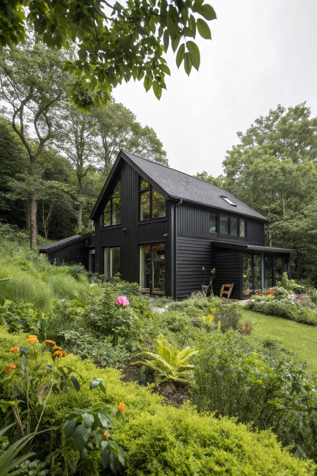 Eco-friendly practices enhance the appeal of a black house.