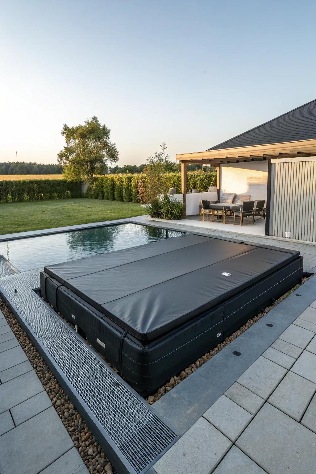 Eco-friendly covers keep the pool clean and energy-efficient.