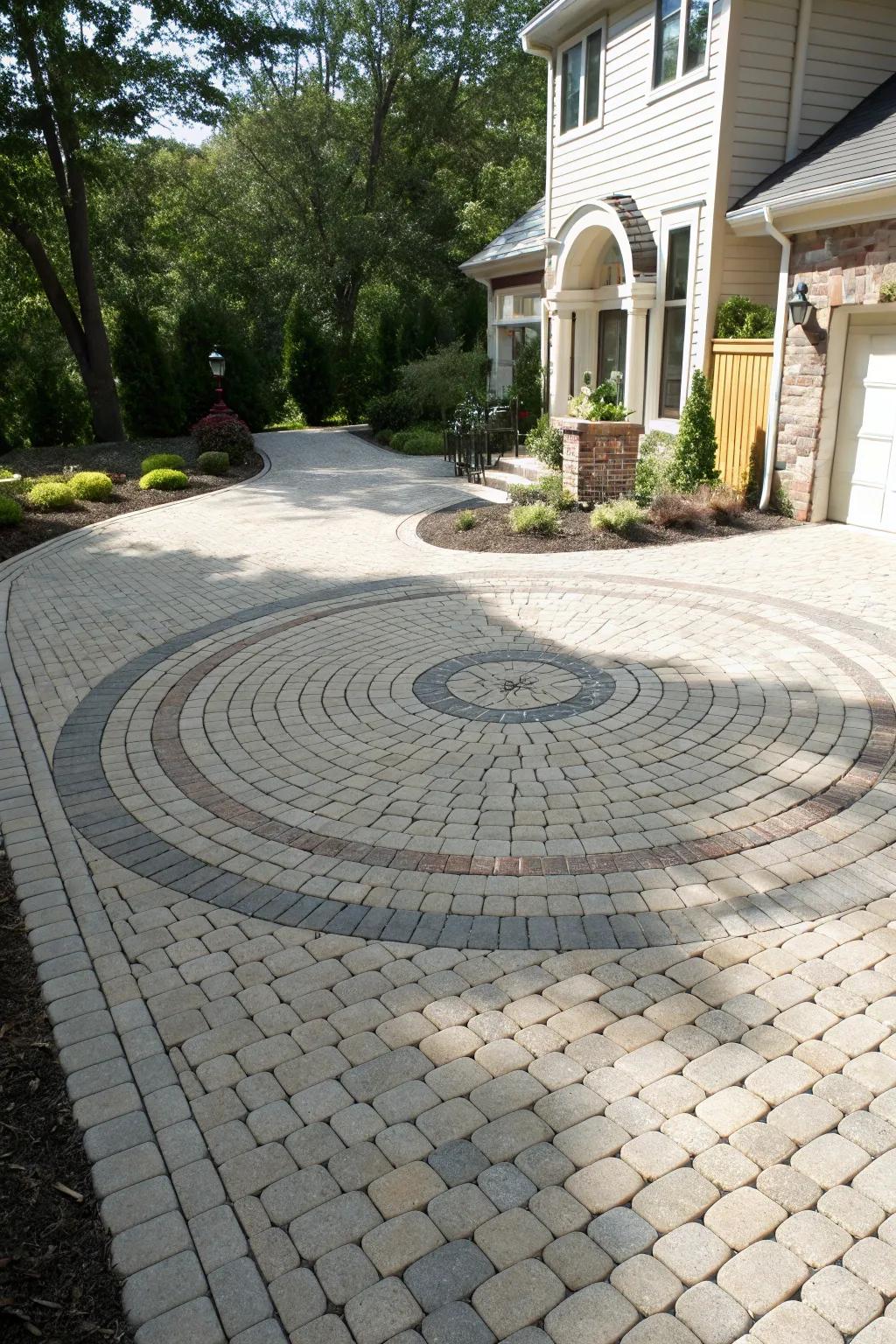 A circular focal point in block paving creating visual interest