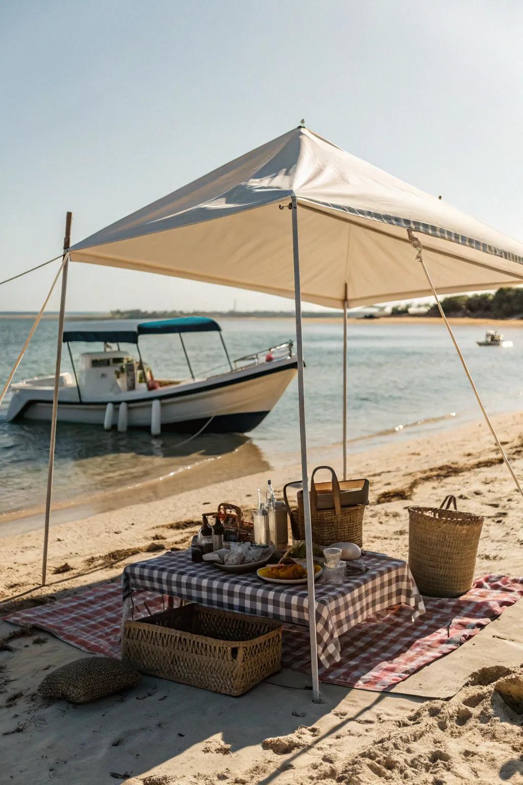 Beach canopy tents offer versatile shade onshore.