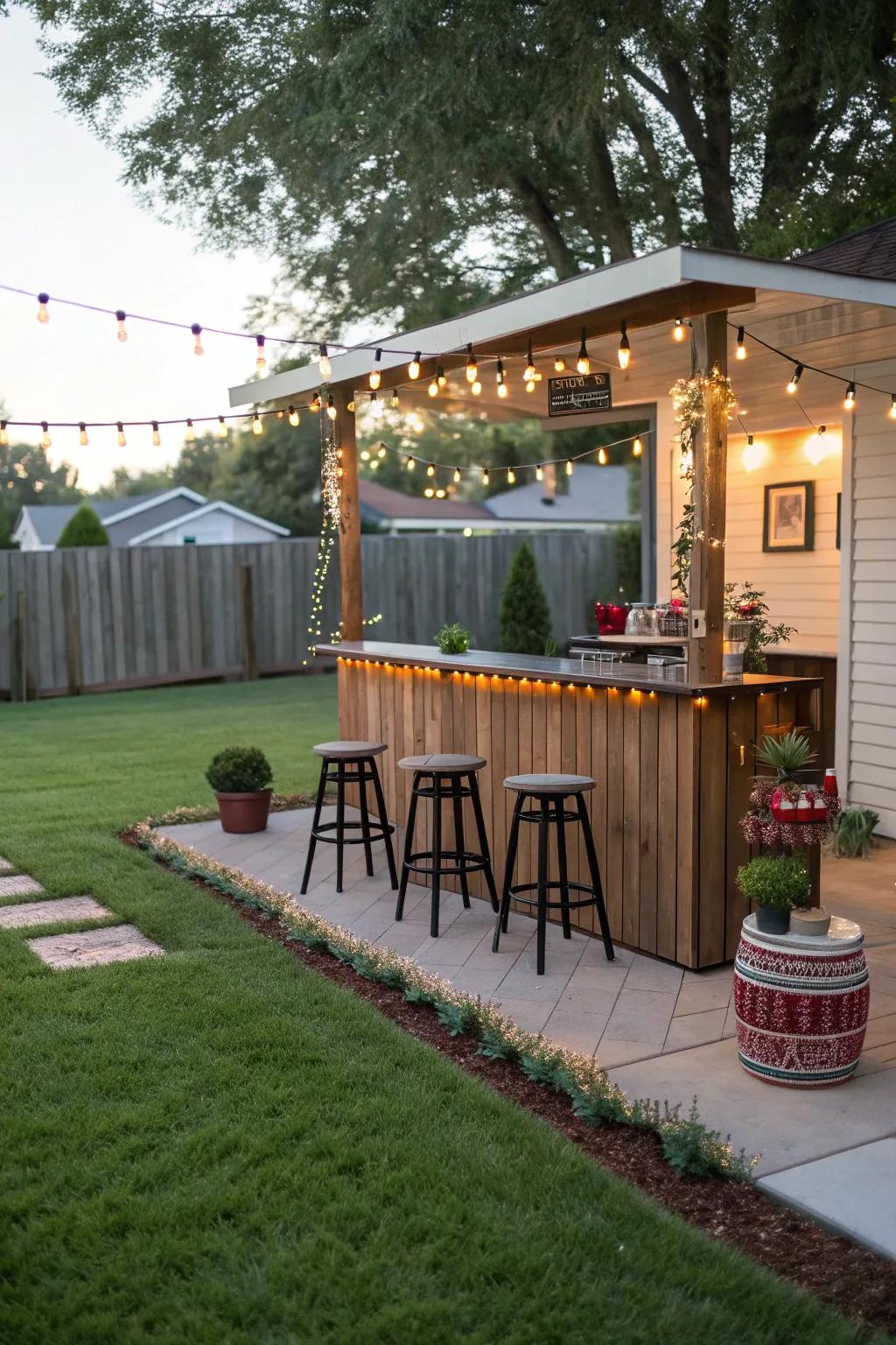 An outdoor bar adds a social hotspot to your backyard.
