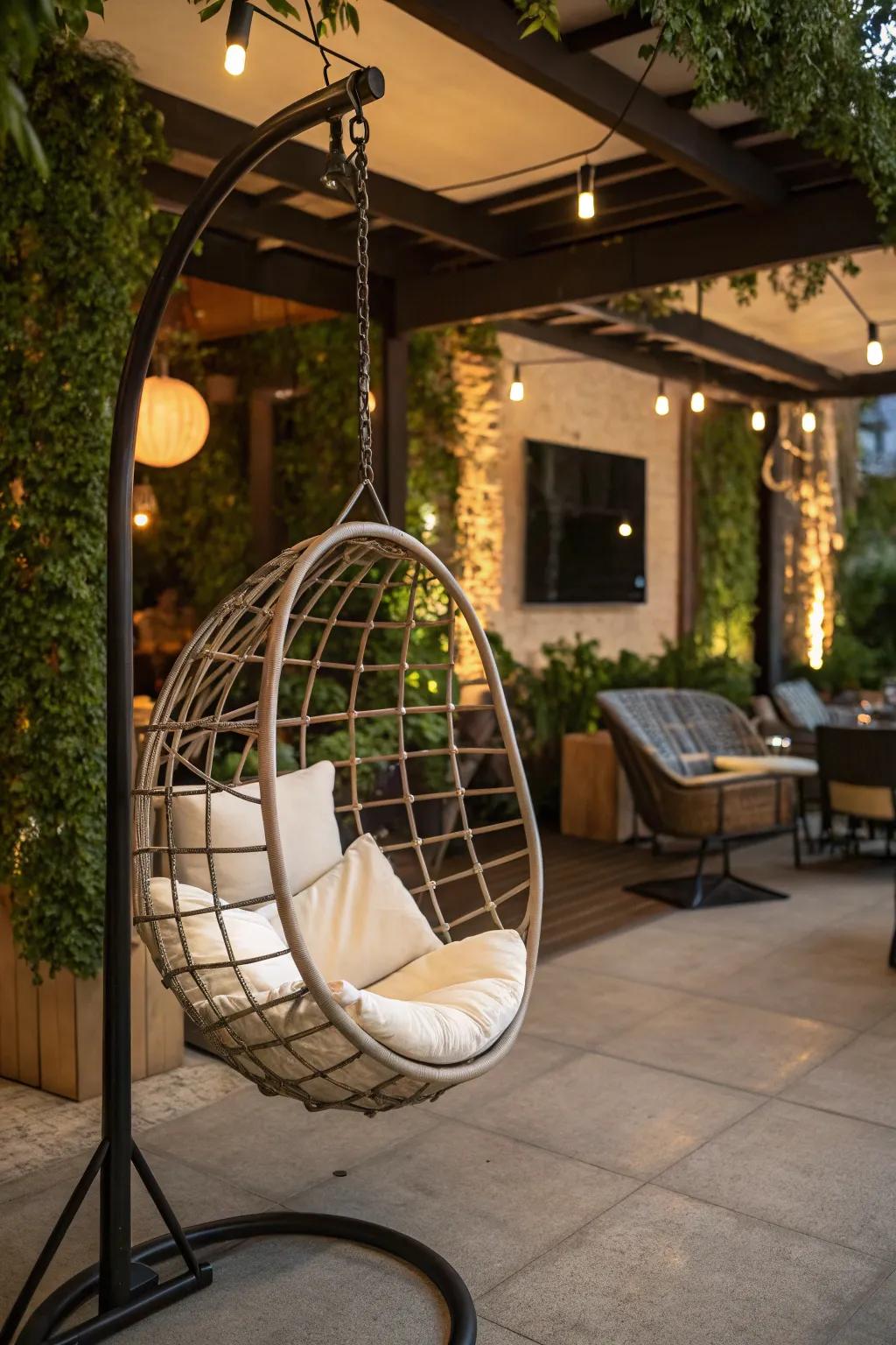 A hanging chair adds a playful surprise to your boho space.
