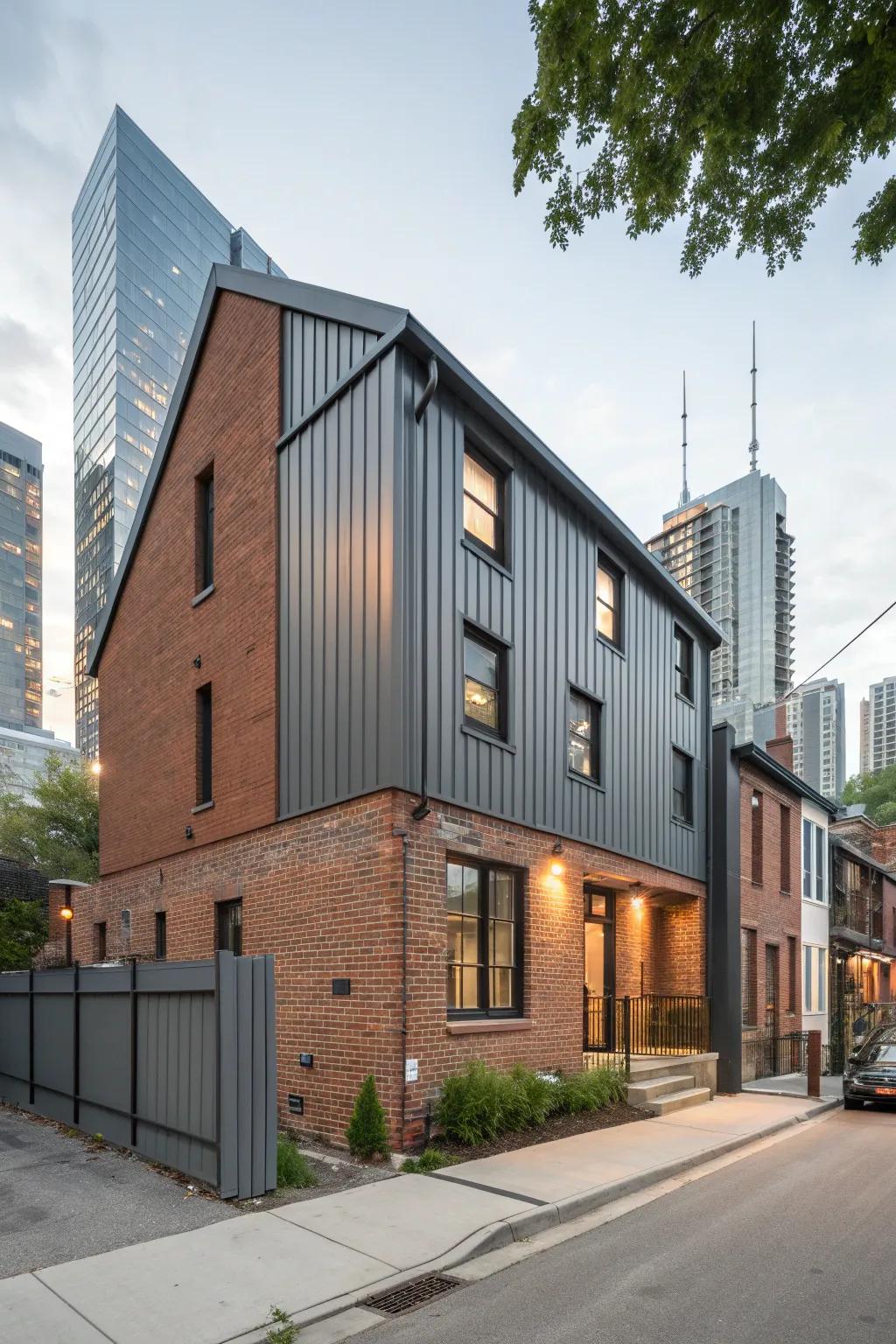 Innovative brick and metal siding for an industrial chic look.