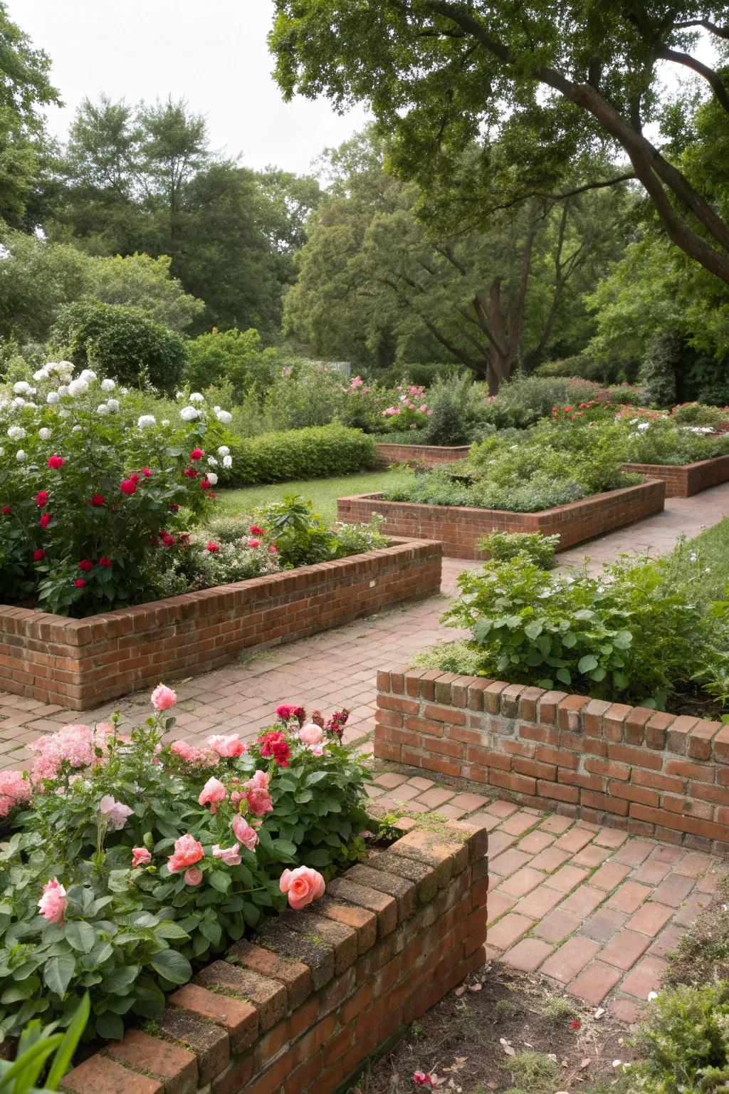 Brick planters double as beautiful garden edges.