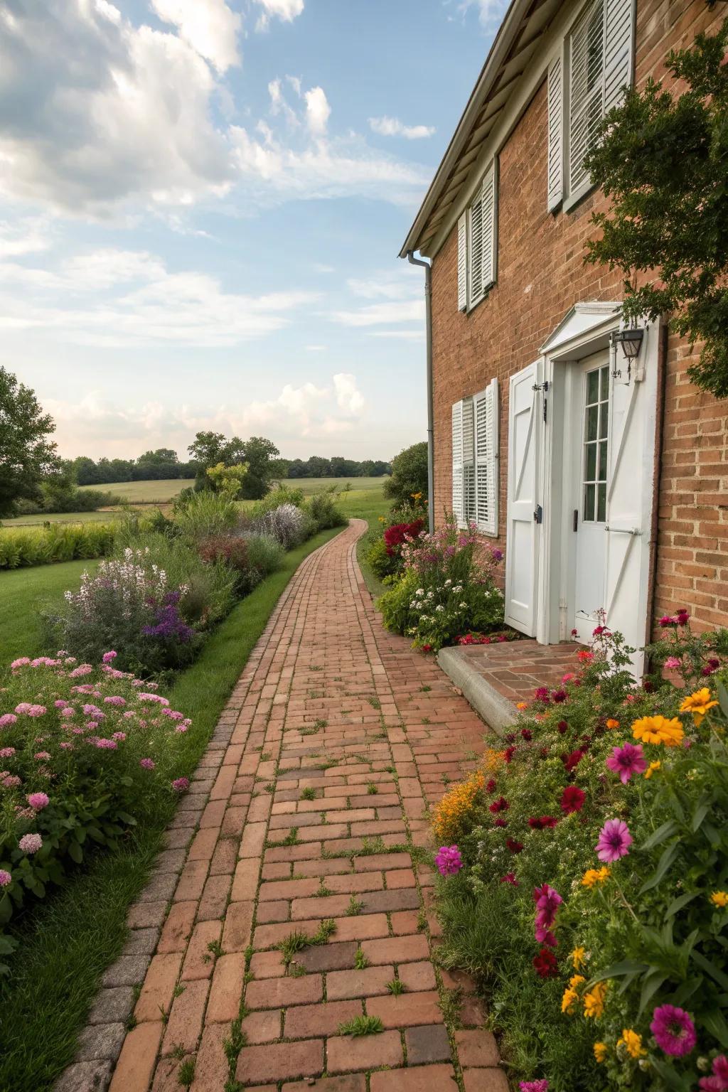 Brick pathways enhance the charm and flow of your garden.