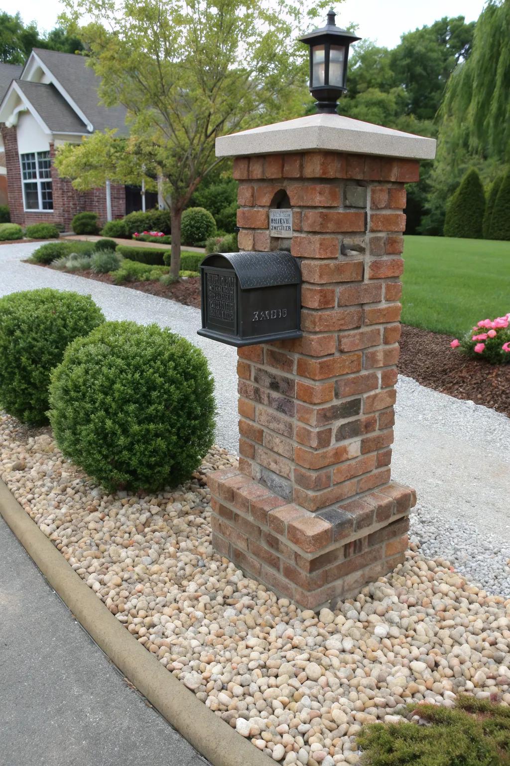 Gravel provides a clean, modern look for this mailbox area.