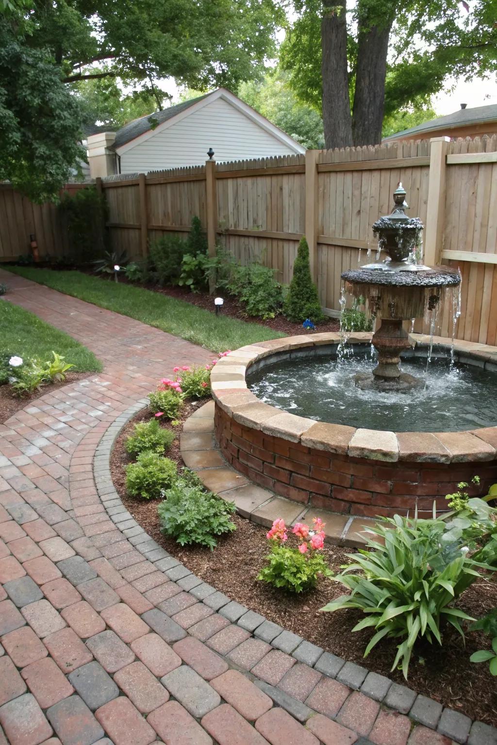 Highlight your water feature with surrounding brick pavers.