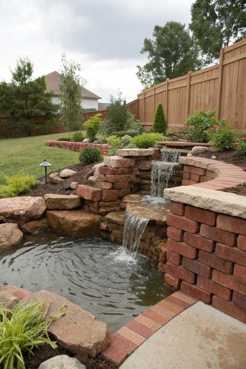 Craft your own masterpiece with a DIY brick waterfall.