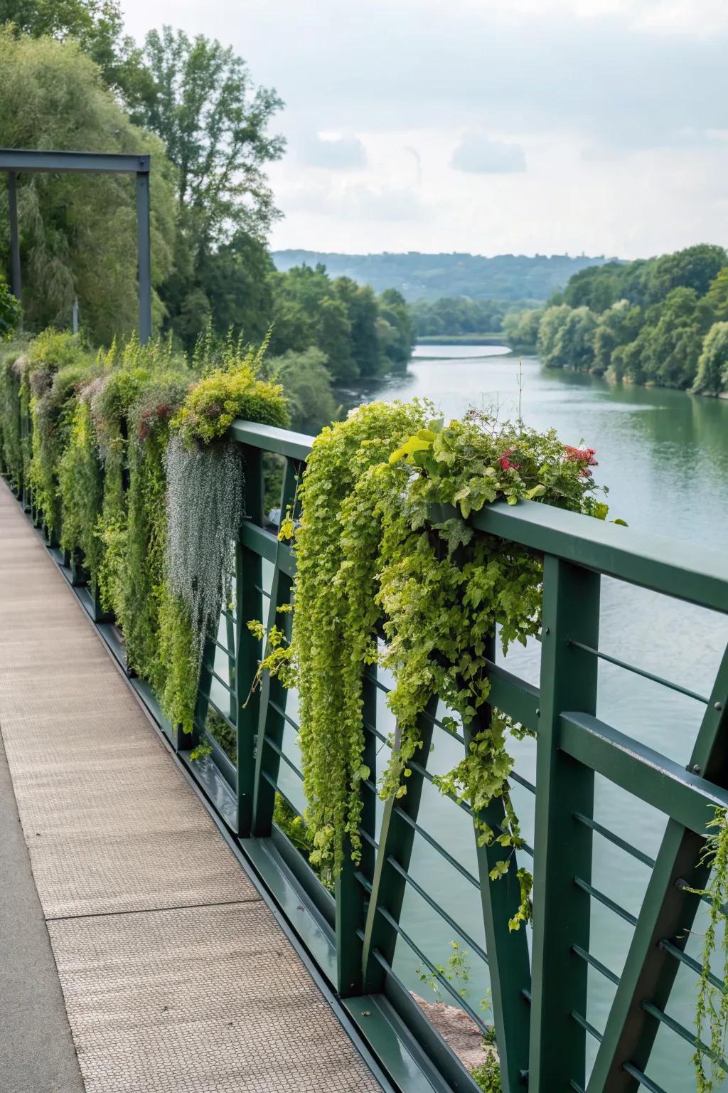 Vertical garden railings turn this bridge into a lush oasis.