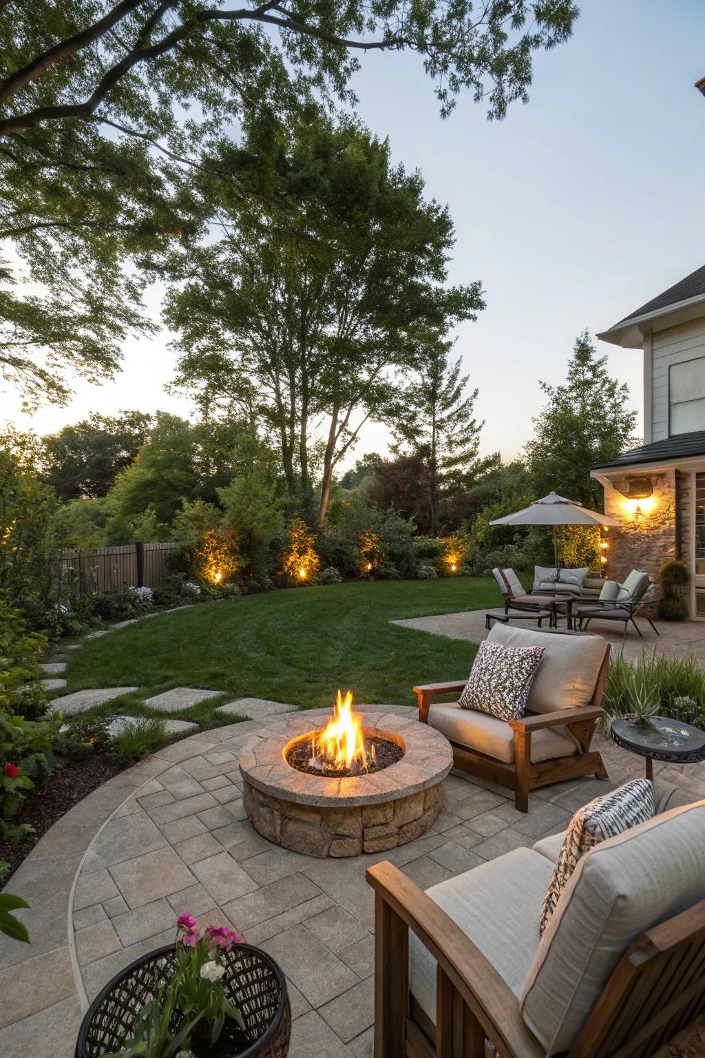 A fire feature serves as a cozy gathering spot in any backyard.