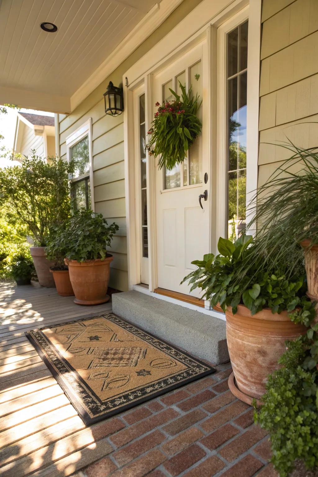 An inviting entryway sets the tone for this cozy porch.