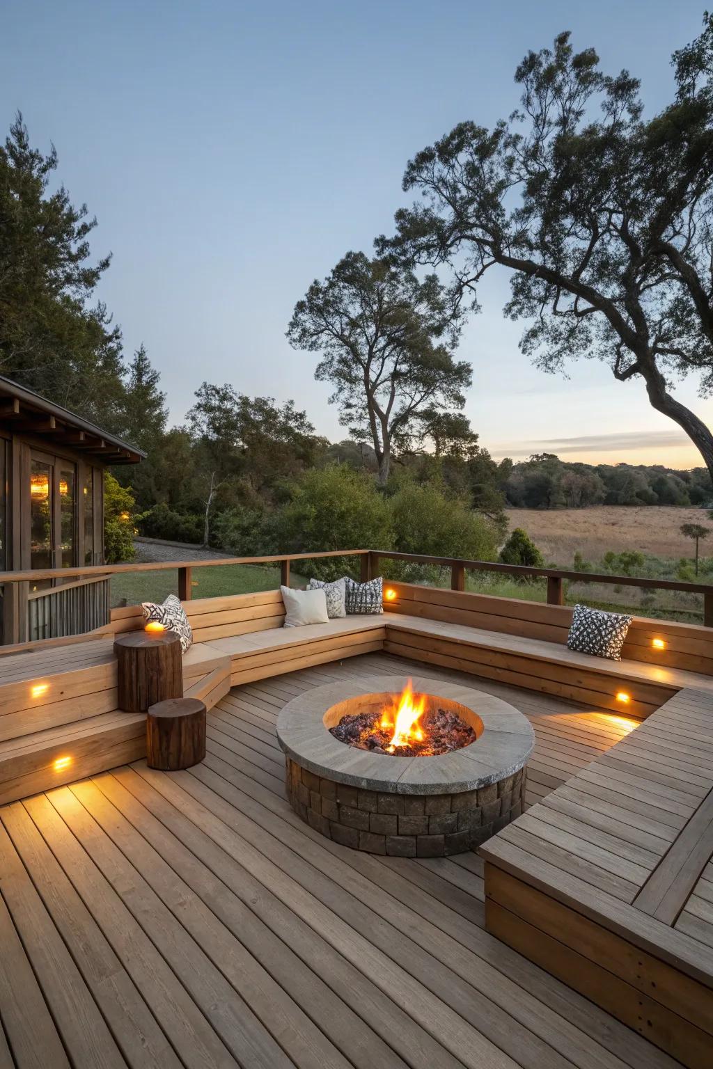 Gather around a fire pit with built-in seating.