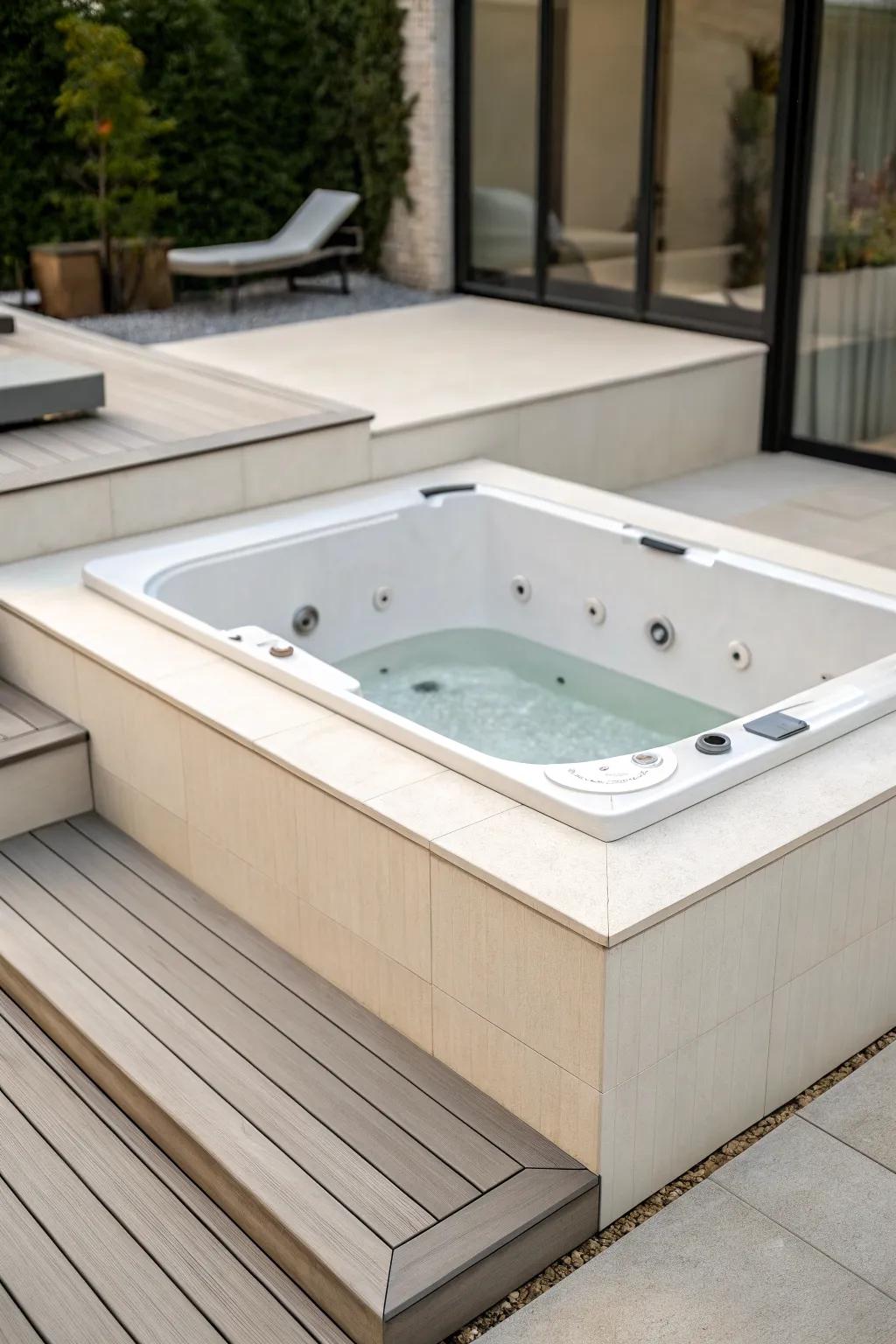 Minimalist elegance for a sleek hot tub setting.