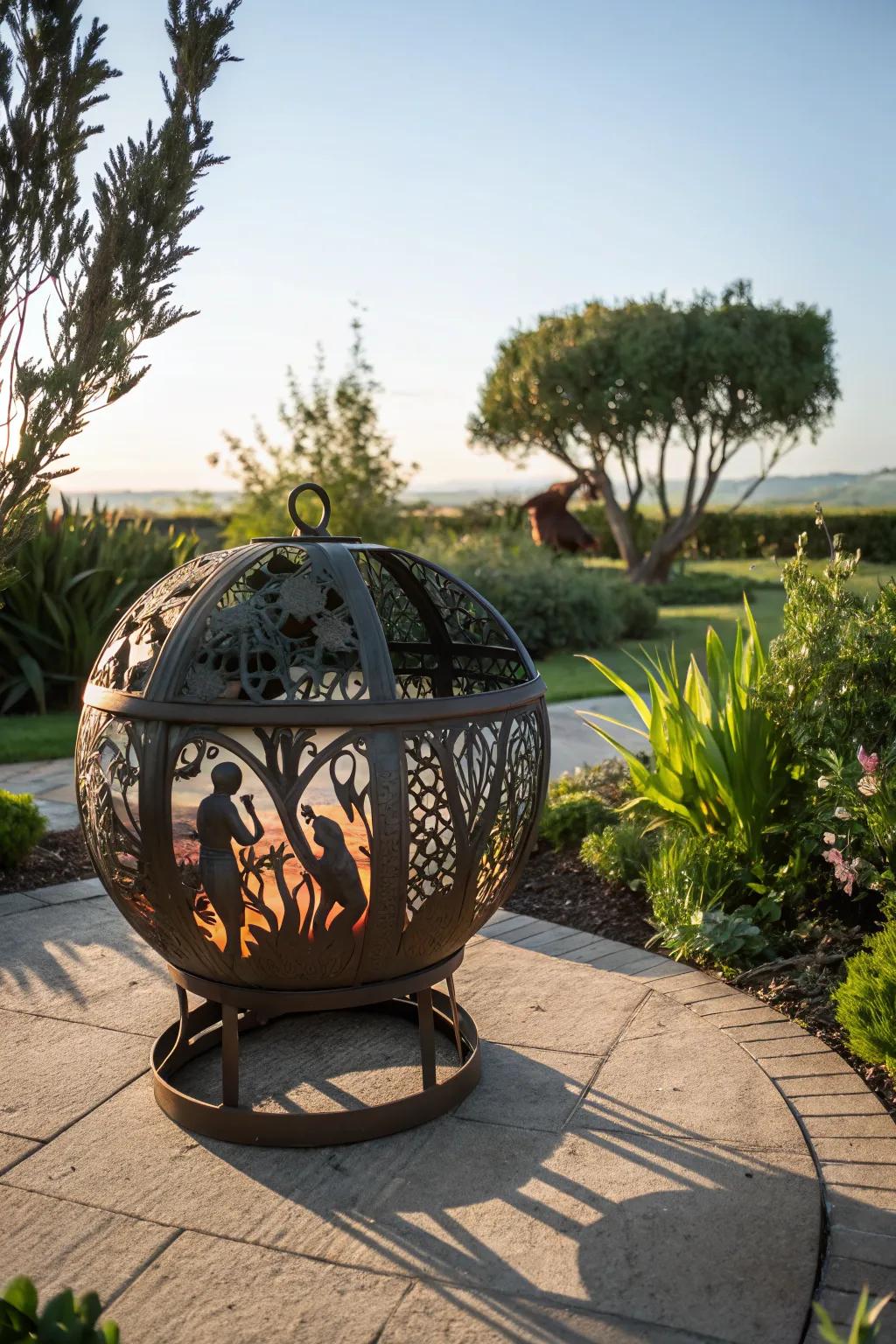 Artistic flair with a sculptural fire pit.