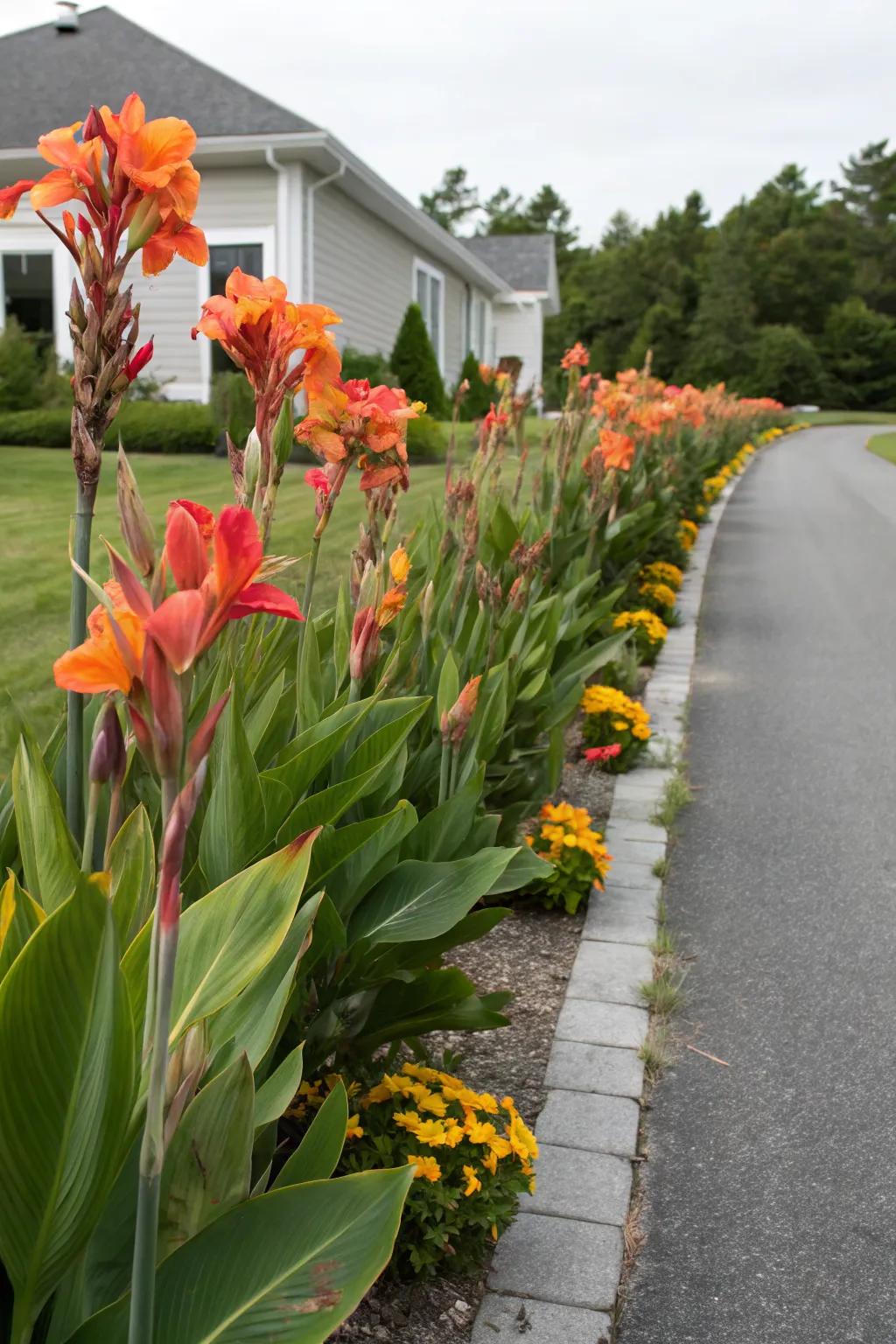 Neat rows of canna lilies are ideal for narrow spaces.
