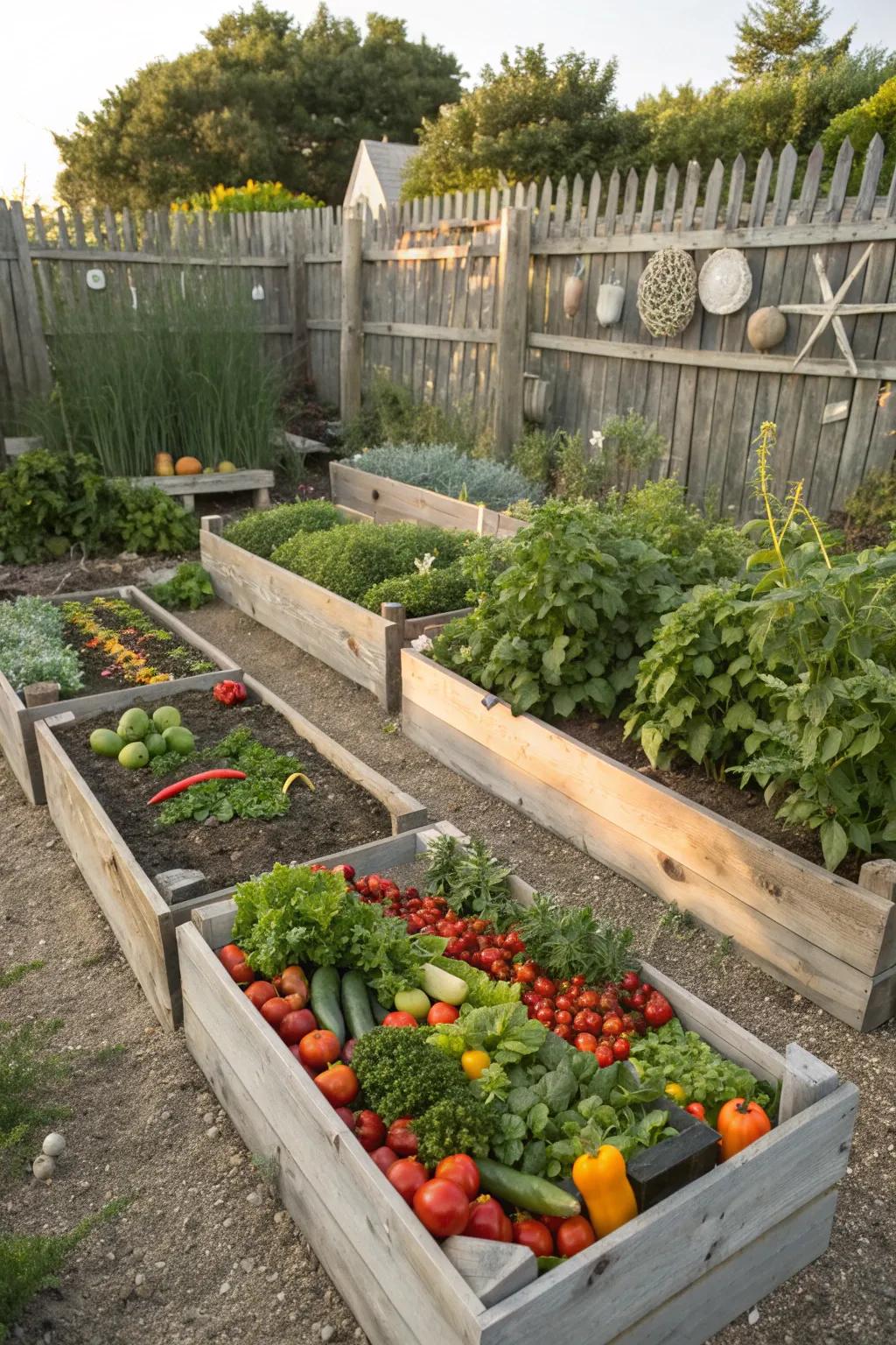 Raised garden beds for easy and organized planting.