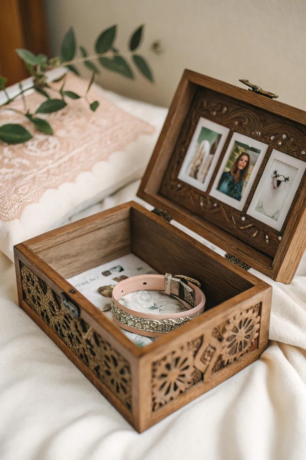 A keepsake box filled with cherished memories of a beloved cat.