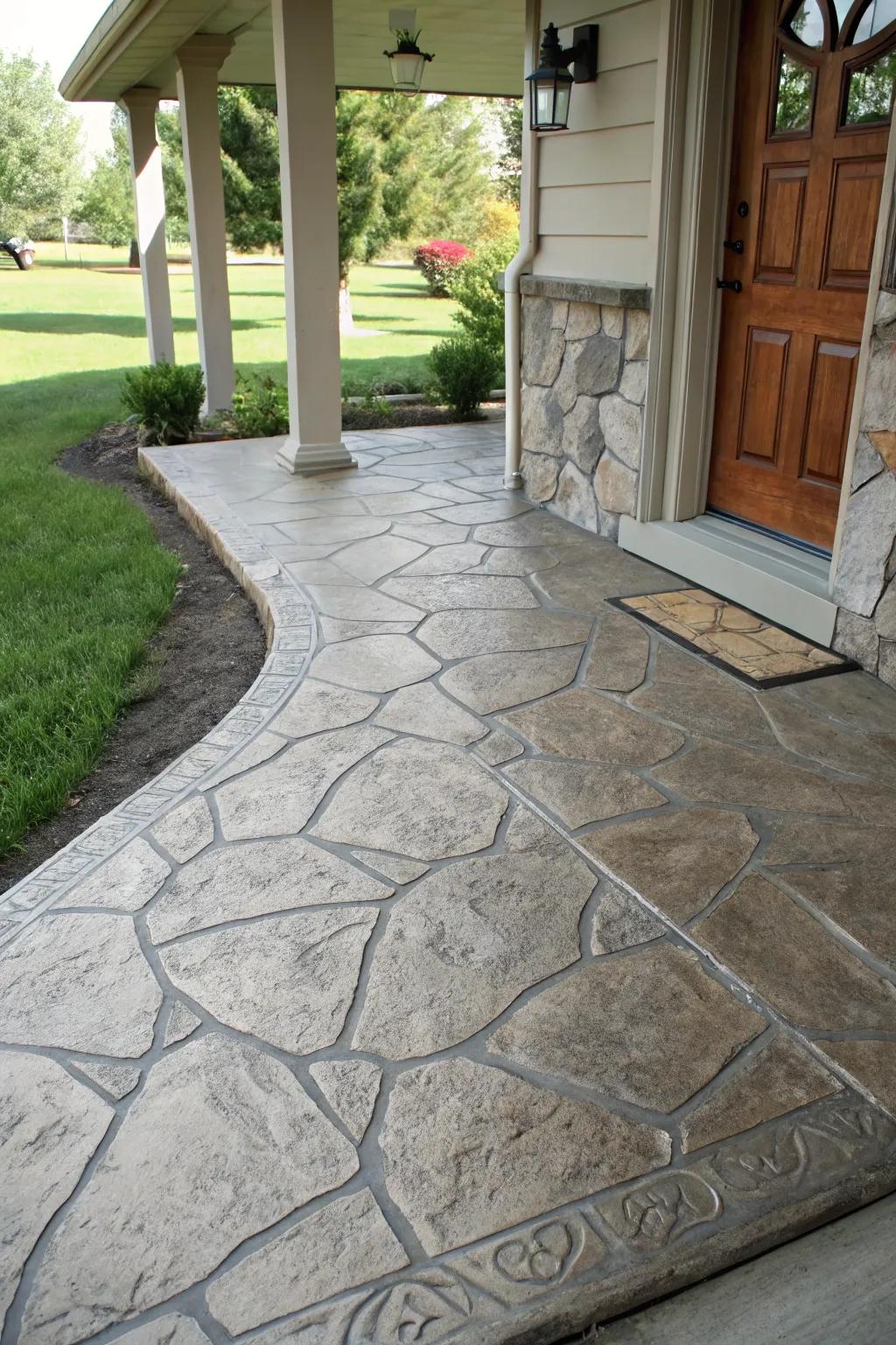 Stamped designs bring rustic charm to your cement porch.