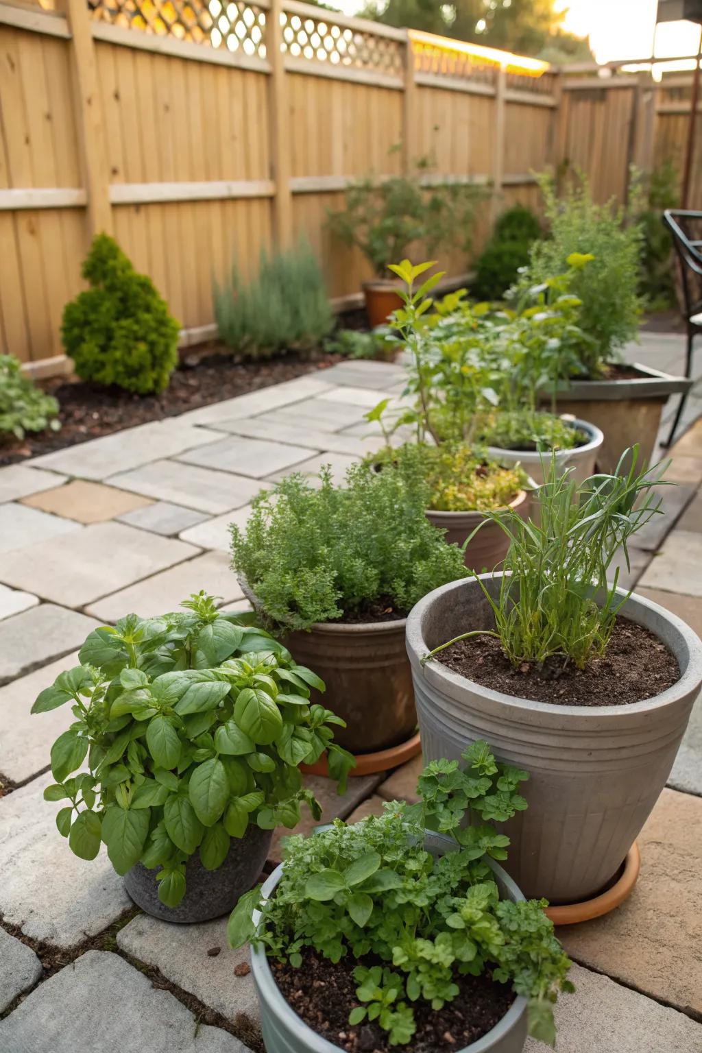 A mini herb garden offers fresh flavors at your fingertips.