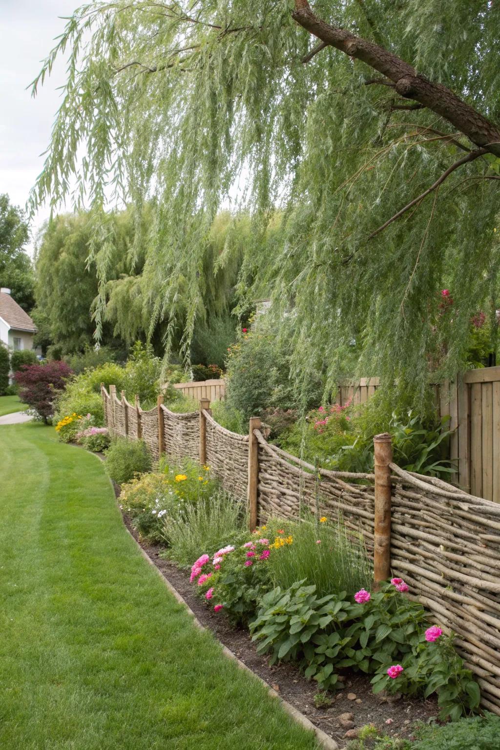 A living willow fence offers natural elegance and charm.