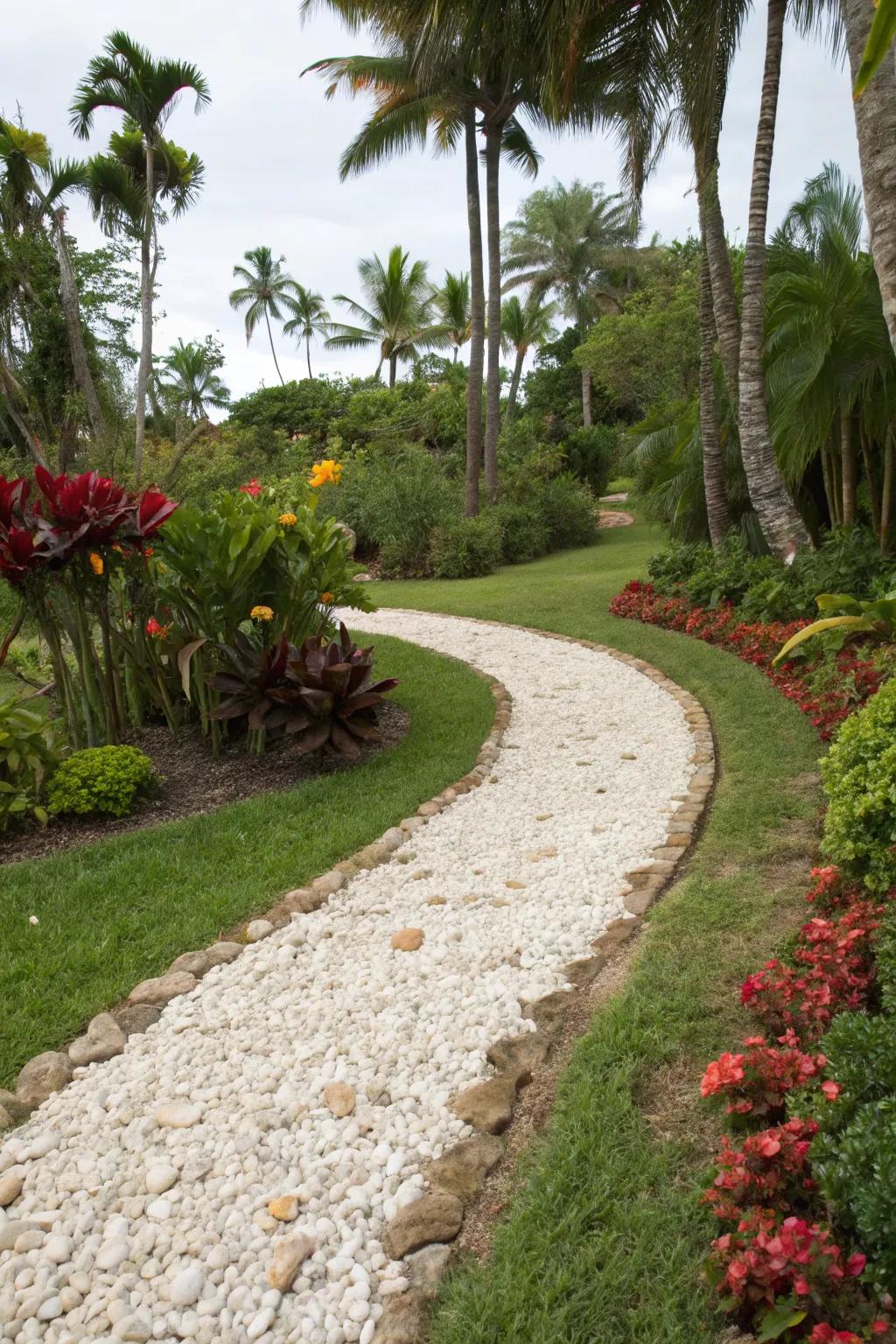 Shell paths bring a coastal vibe to any garden setting.