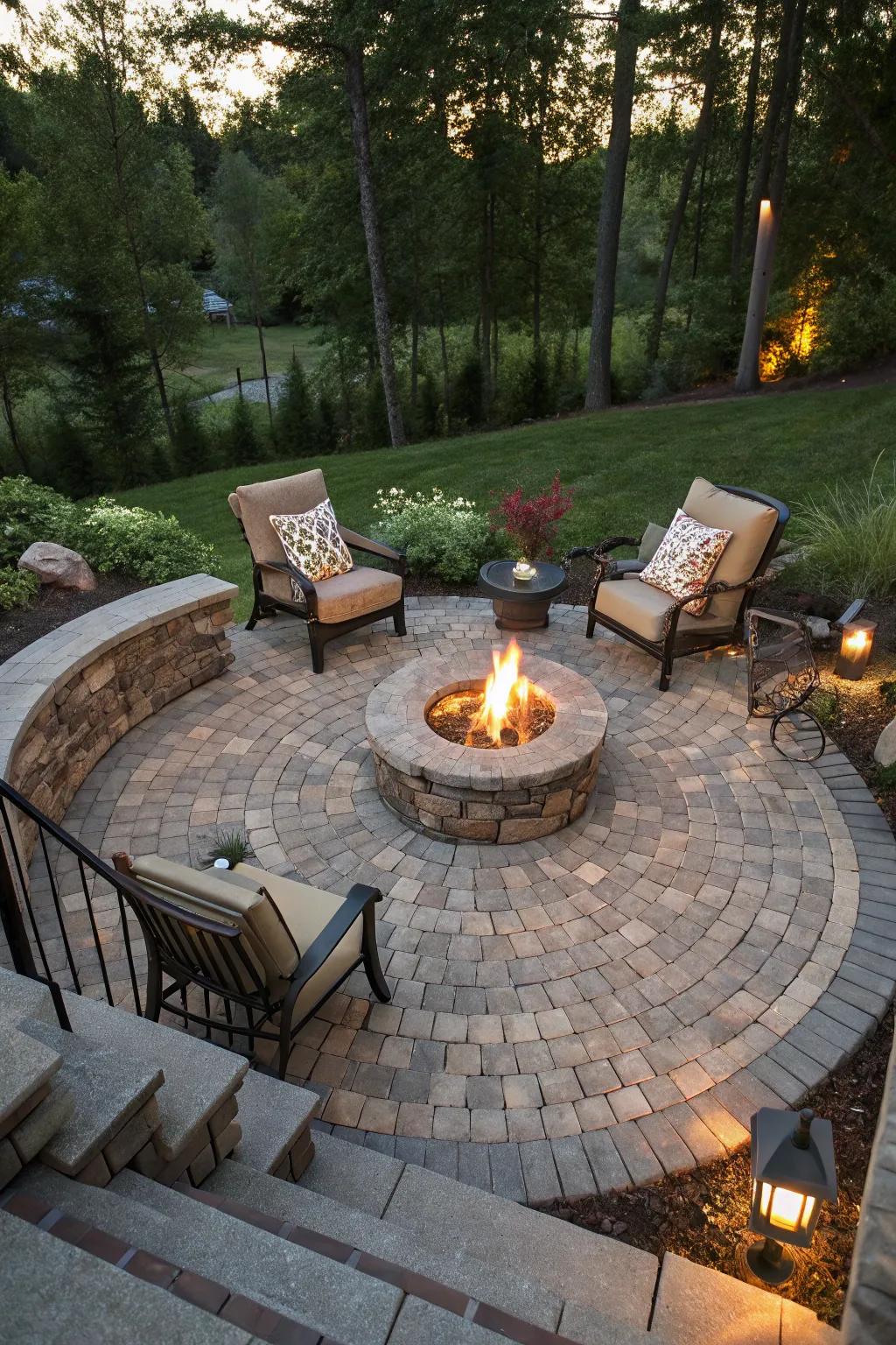 Create a cozy gathering spot with a fire pit paver circle.