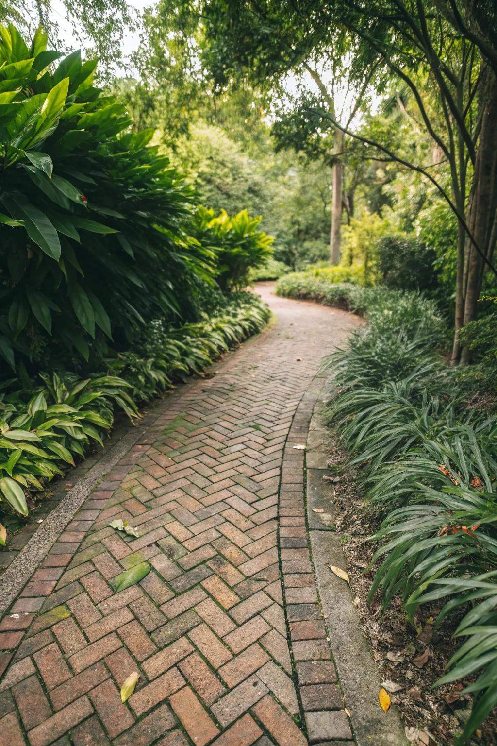 Patterned bricks bring character to simple walkways.