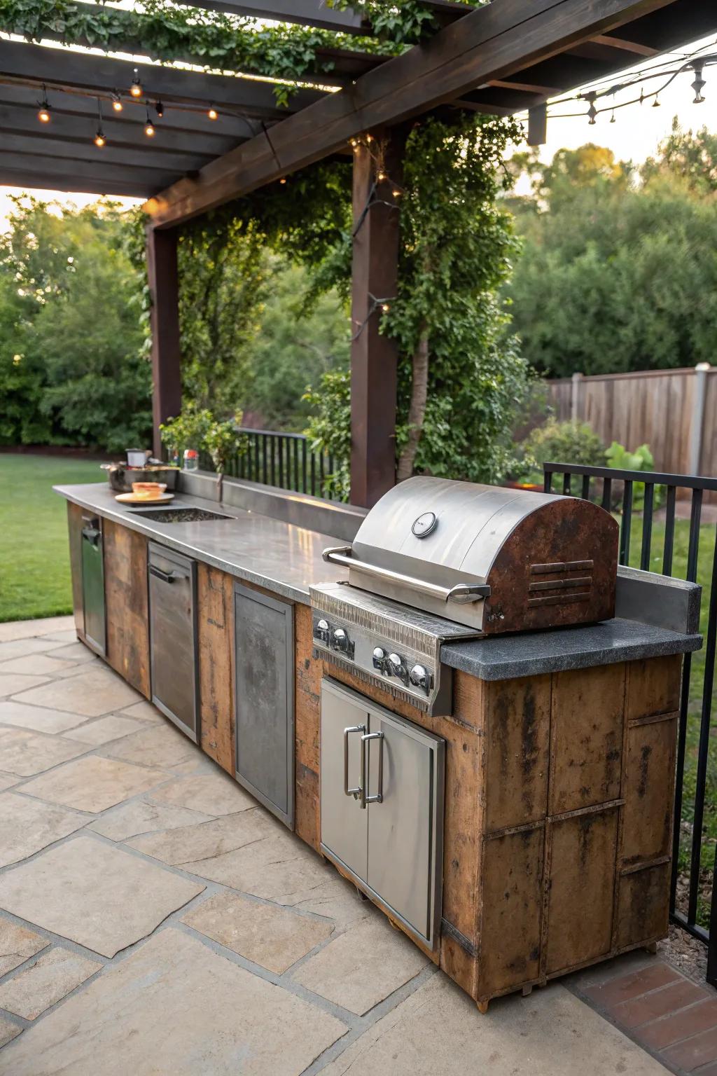Recycled metal counters offer durability and style.