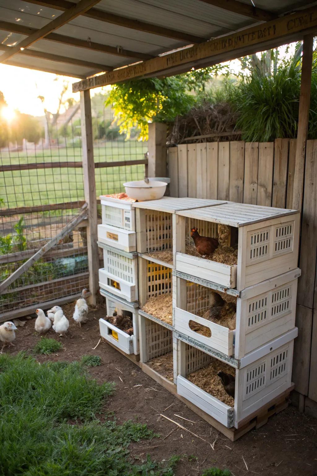Milk crates: a nesting box on a budget.