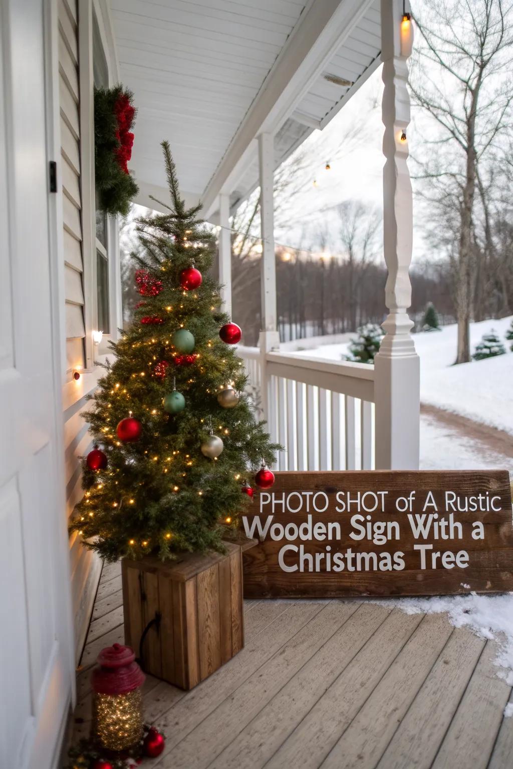 A rustic sign adds a personal and festive message to your porch.