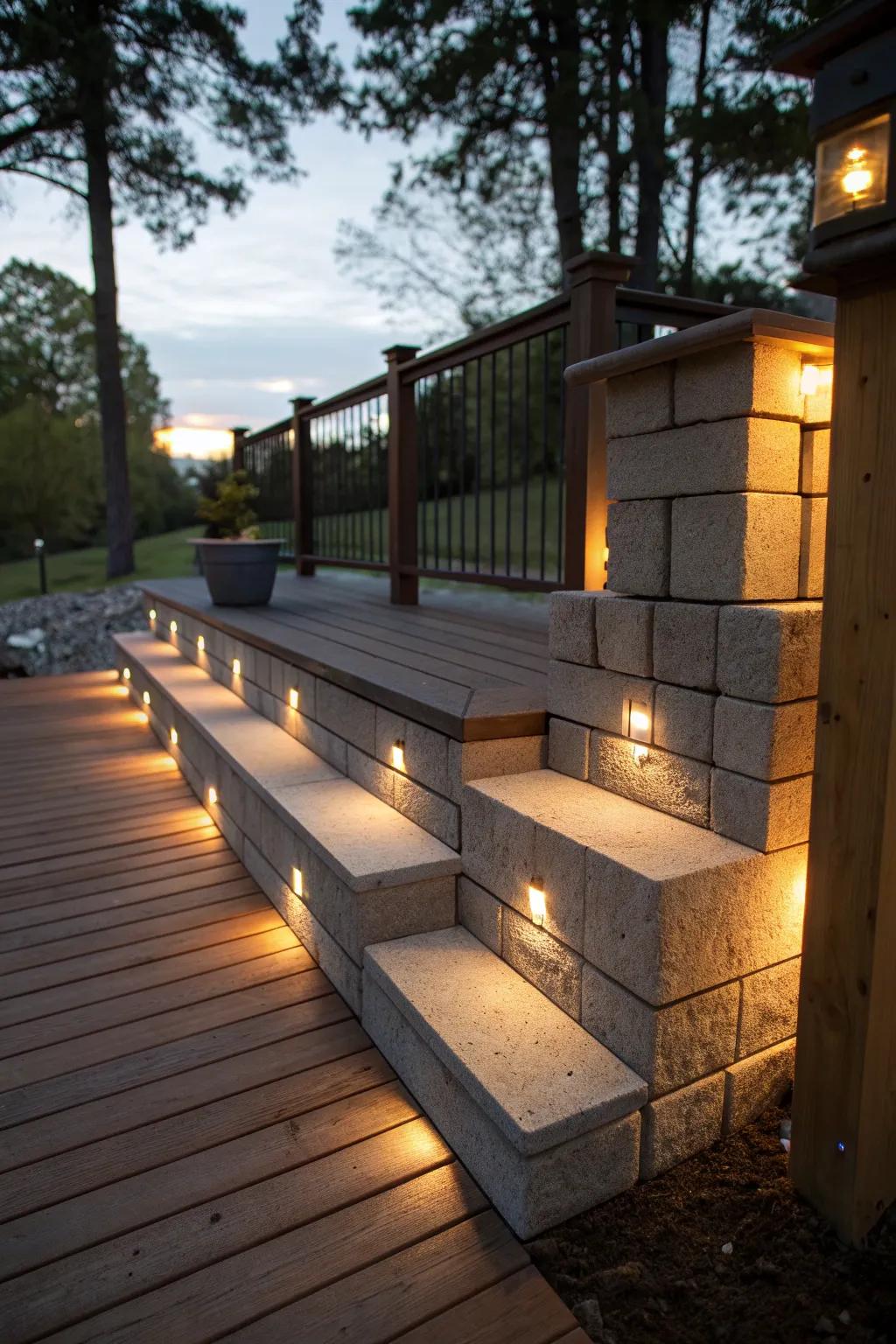 Enchant your evenings with beautifully lit cinder block features.