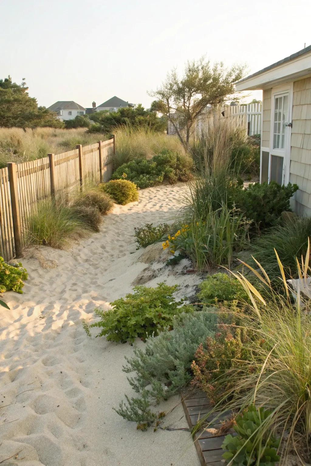 Beach sand adds a unique touch to your coastal backyard.