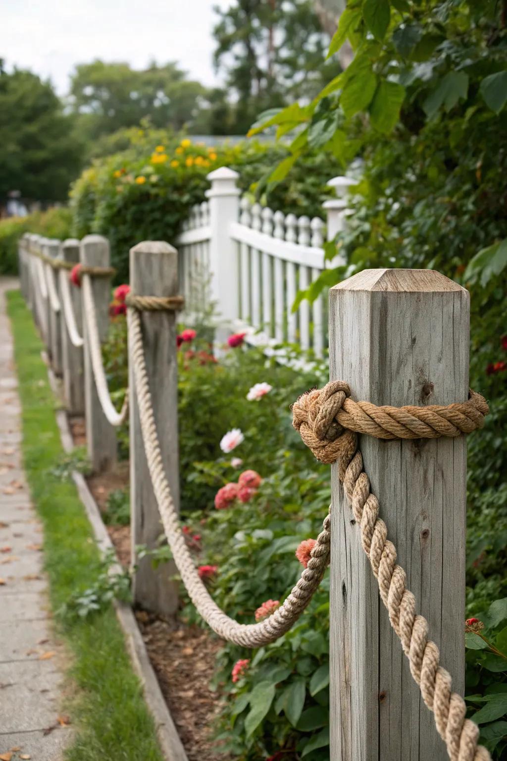 A nautical-themed fence enhancing the coastal garden's charm.