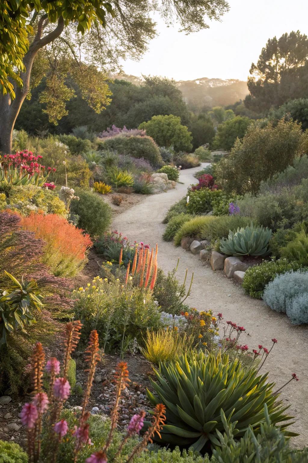 Maximalist plantings create a vibrant and diverse xeriscape.