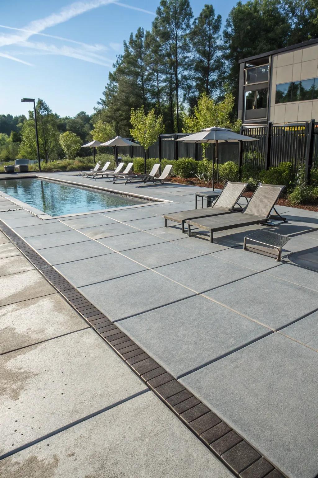 Stay cool with heat-reflective concrete finishes on your pool deck.