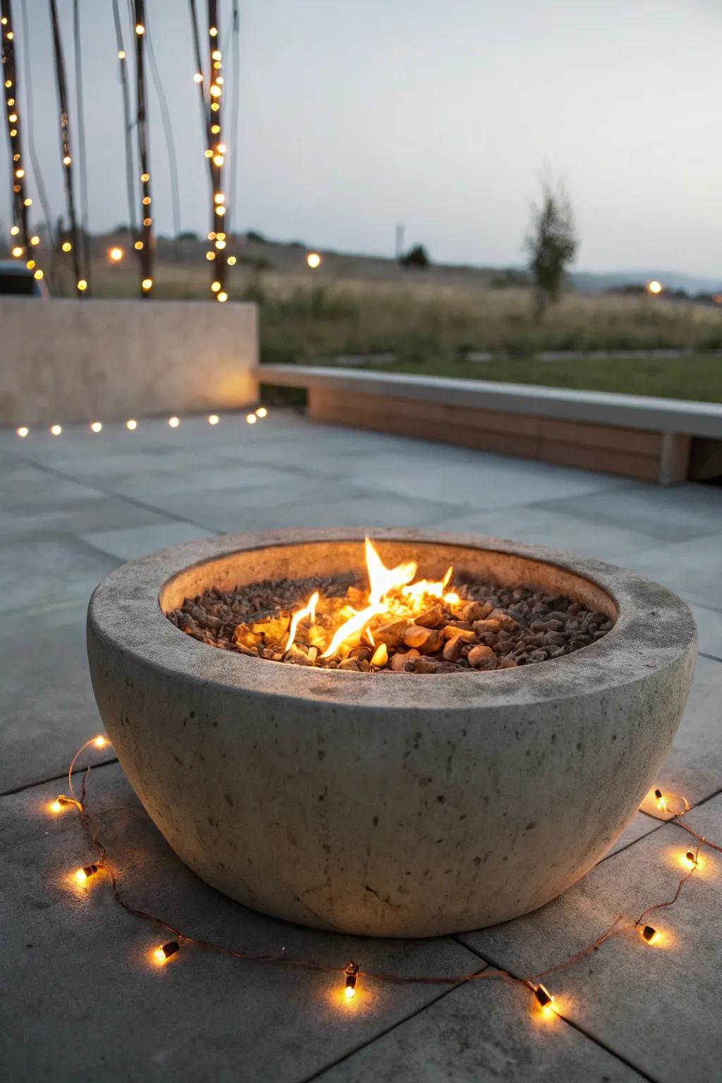 LED lighting transforms this fire pit into an enchanting nighttime feature.