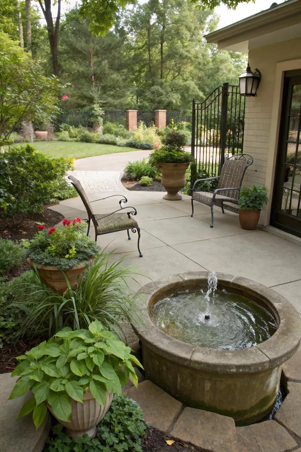 A water feature brings tranquility and a soothing ambiance to your patio.