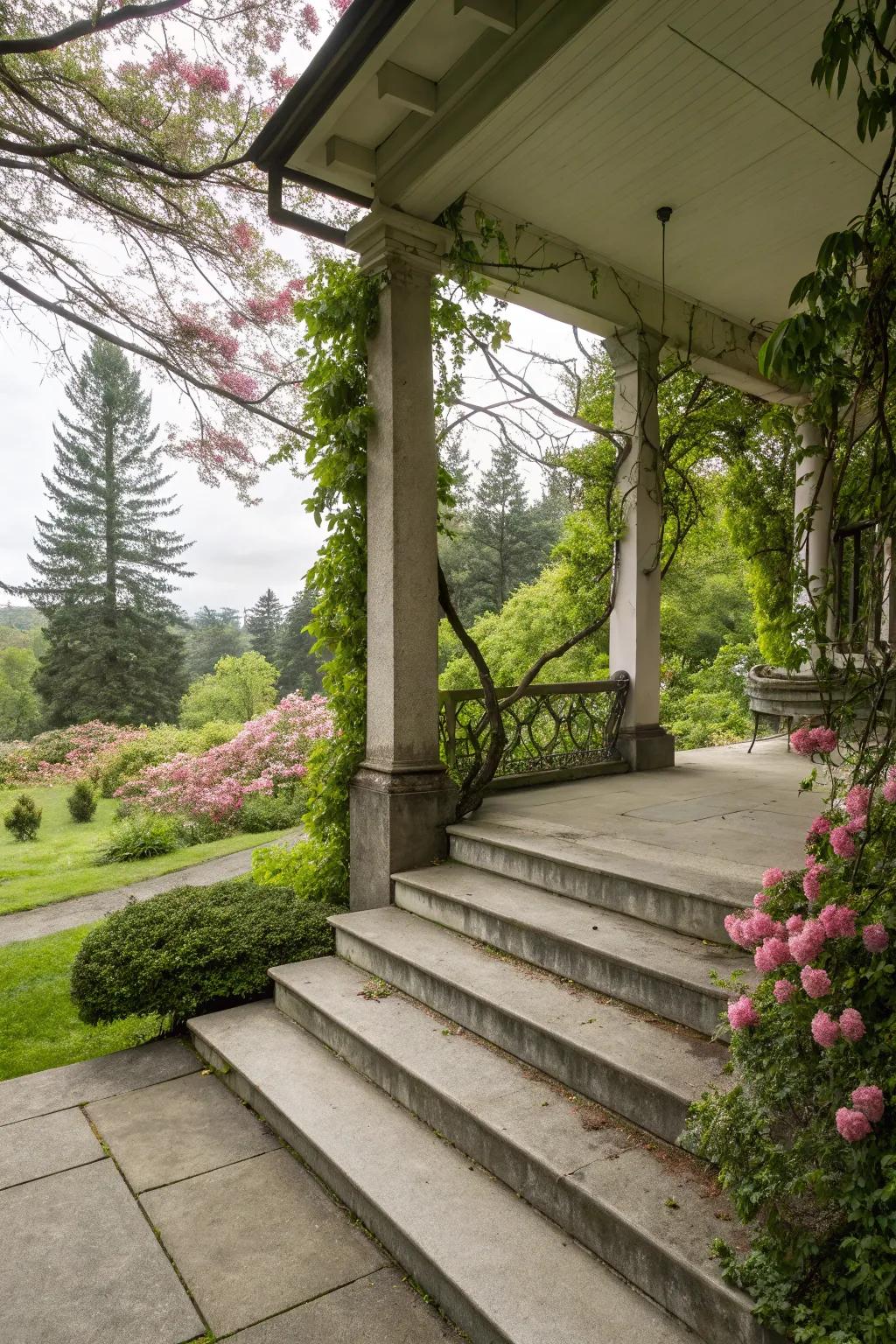 Concrete porch with stylish, welcoming steps.