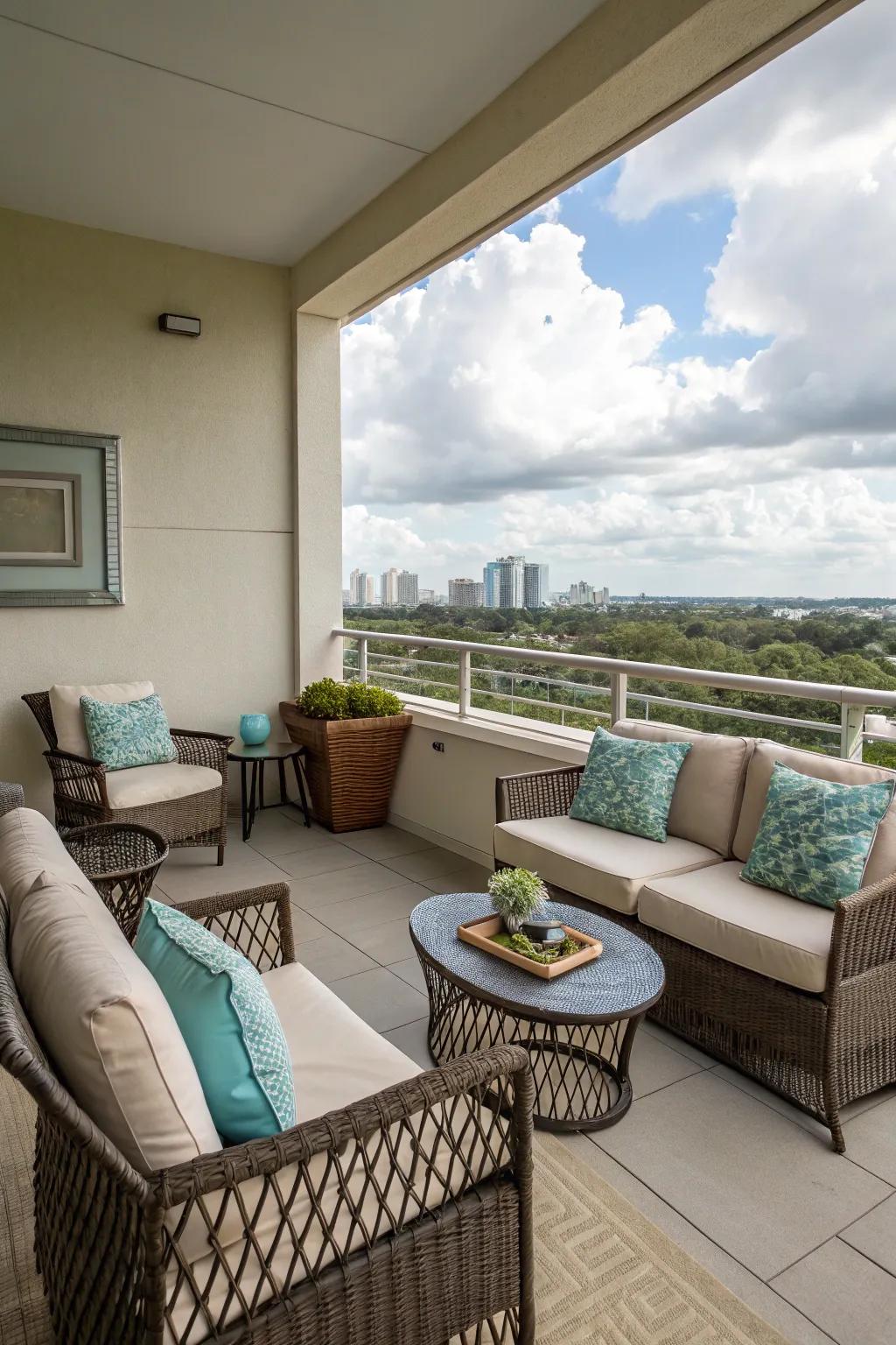 Maximize space efficiency with nesting furniture on your balcony.